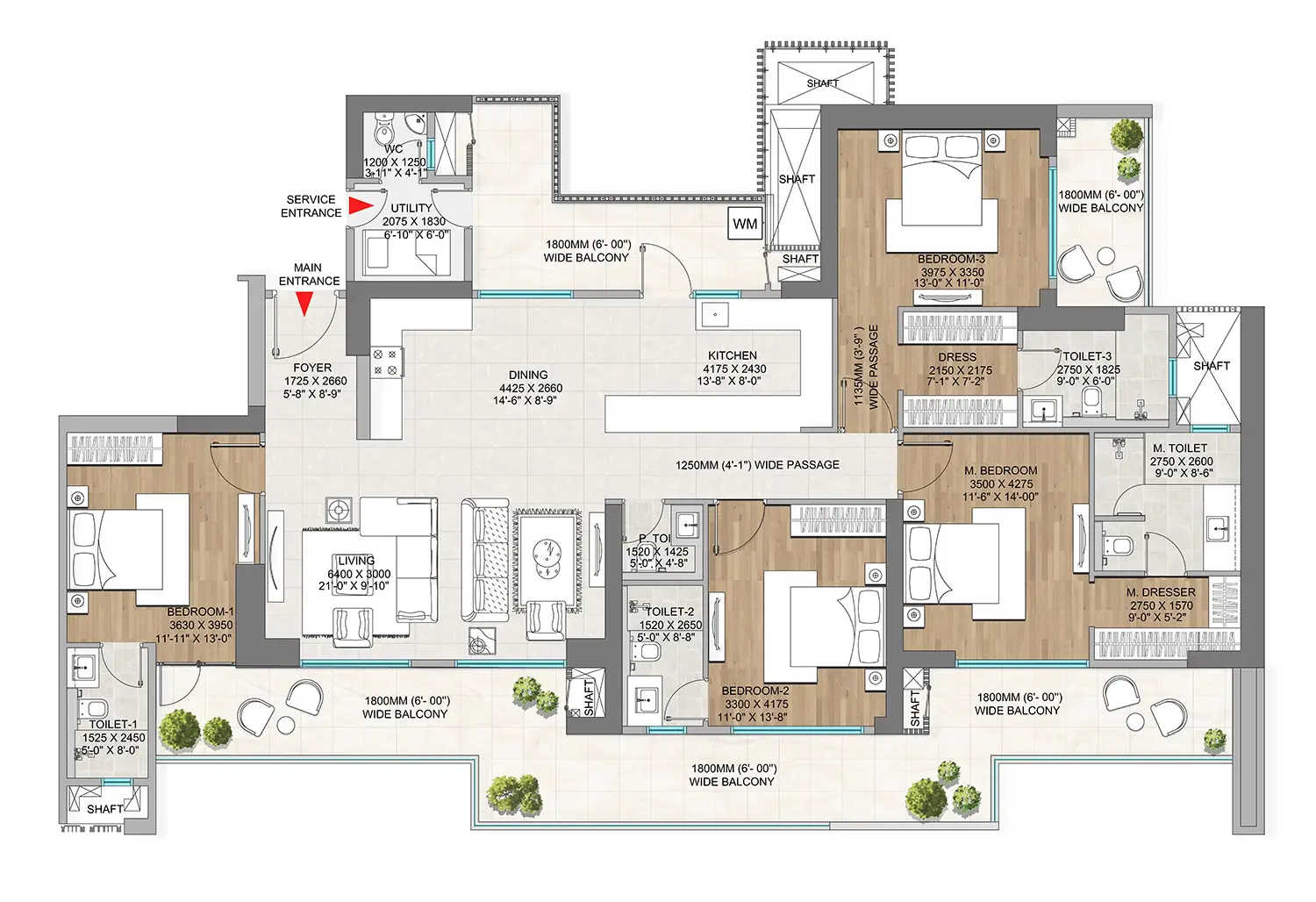 Adani The Marq Sector 102 Gurgaon - Floor plan 4 BHK 3250 Sq.ft