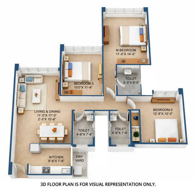 Sunteck Sky Park Mira Bhayandar - Floor plan 3 BHK 948 Sq.ft
