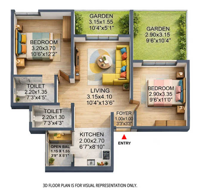 Rohan Prathama Hinjewadi - Floor plan 2 BHK 566 Sq.ft