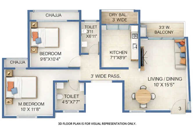 Sai Sun City Taloja - Floor plan 2 BHK 663 Sq.ft