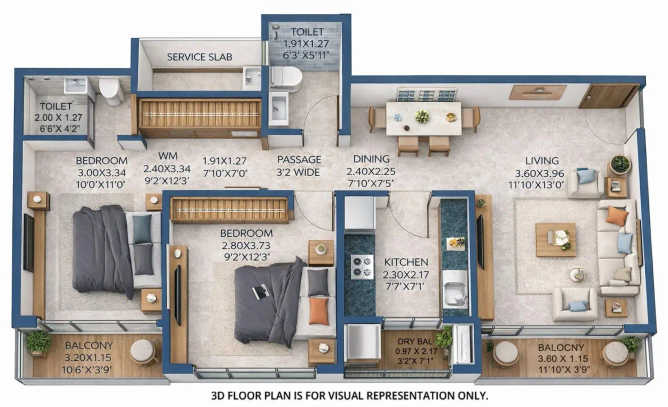 Adani The Views Ghatkopar - Floor plan 2 BHK 834 Sq.ft