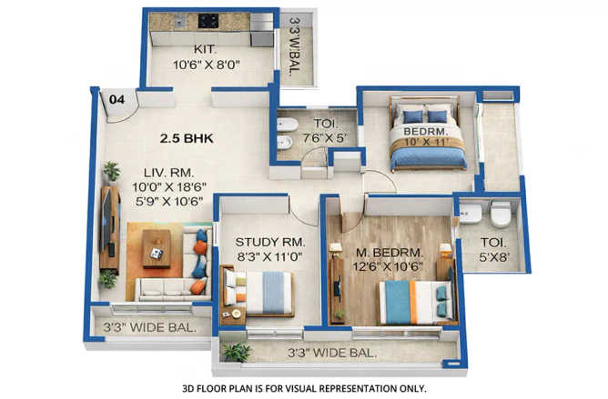 Sai World City Panvel - Floor plan 2.5 BHK 971 Sq.ft