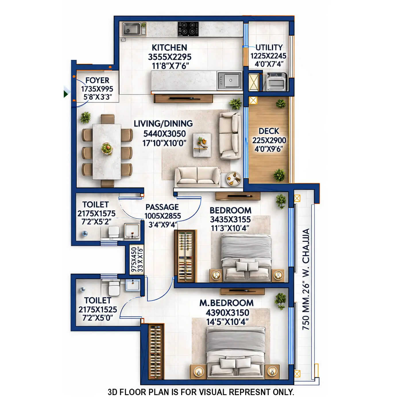 Runwal Woods Chembur - Floor plan 2 BHK 773 Sq.ft