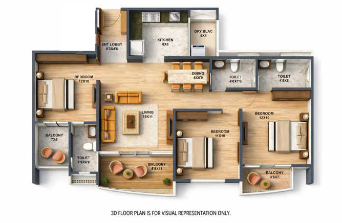 Mantra Montana Dhanori - Floor plan 3 BHK 836 Sq.ft
