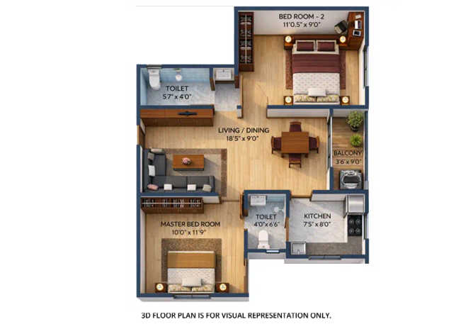 Urbanrise City of Joy Thirumazhisai - Floor plan 2 BHK 897 Sq.ft