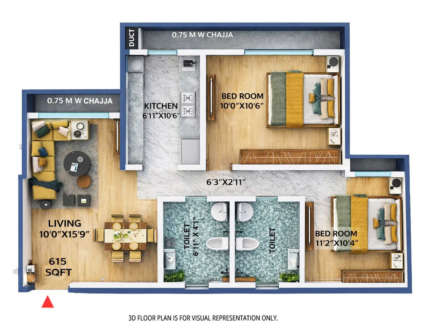 Adityaraj Greens Powai - Floor plan 2 BHK 615 Sq.ft