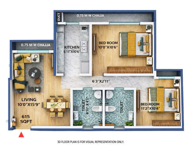 Adityaraj Greens Powai - Floor plan 2 BHK 615 Sq.ft