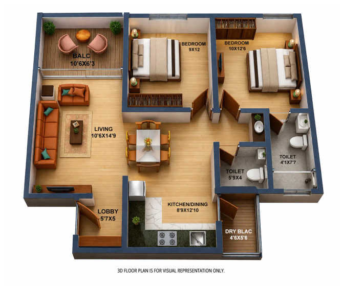 Mantra 29 Gold Coast Dhanori - Floor plan 2 BHK 580 Sq.ft