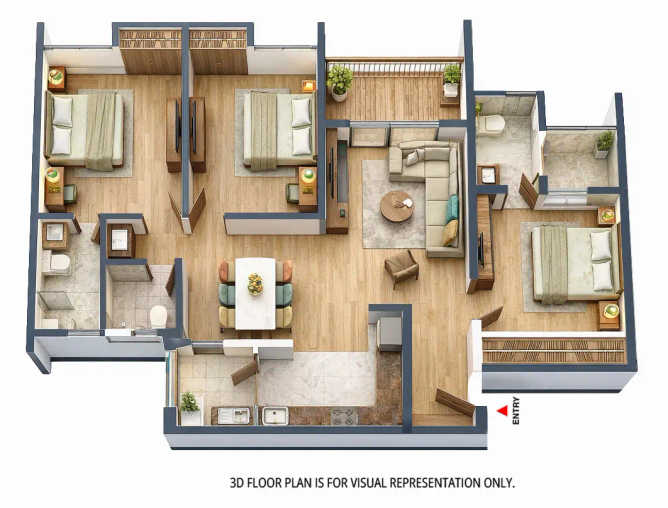 Rohan Saroha Bhugaon - Floor plan 3 BHK 1350 Sq.ft