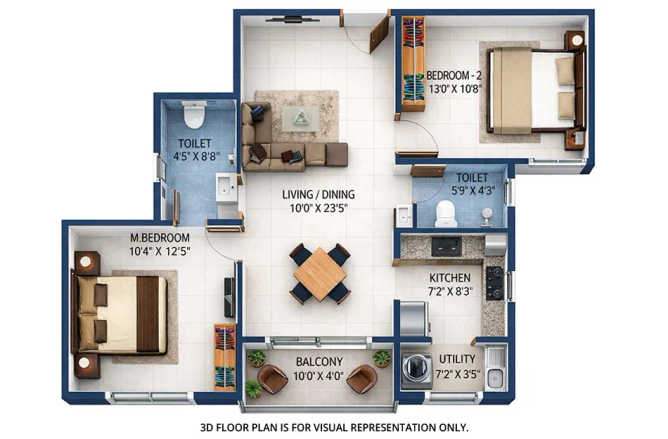 Urbanrise The Lakes Edge Madhavaram - Floor plan 2 BHK 1160 Sq.ft