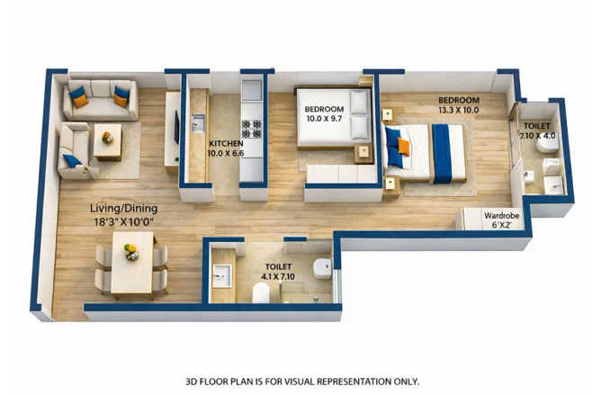 Marathon Nexzone Panvel - Floor plan 2 BHK 652 Sq.ft