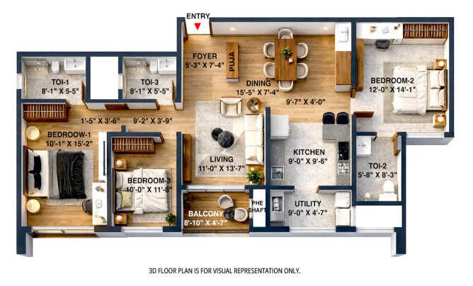 Brigade Altius Sholinganallur - Floor plan 3 BHK 1857 Sq.ft