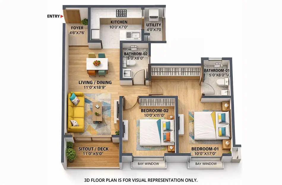 Bhartiya City Nikoo Garden Enclave Thanisandra - Floor plan 2 BHK 1165 Sq.ft