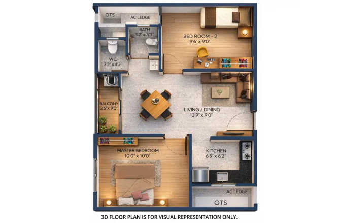 Urbanrise Revolution One Padur - Floor plan 2 BHK 663 Sq.ft