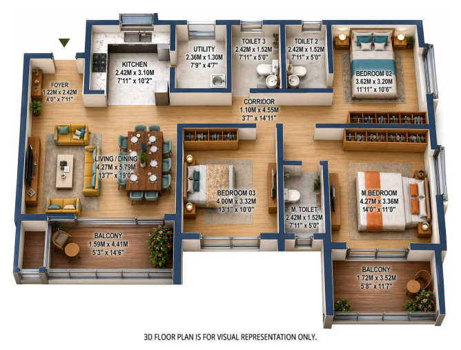 Godrej Lakeside Orchard Sarjapura - Floor plan 3 BHK 1789 Sq.ft