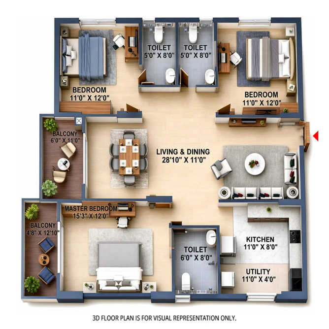 Abhee Kings Court Sarjapura - Floor plan 3 BHK 1720 Sq.ft