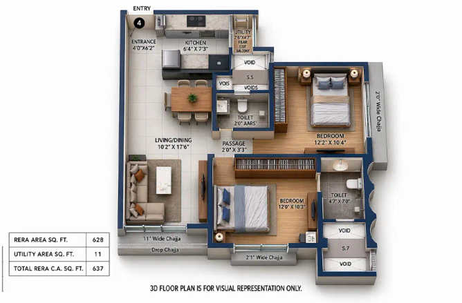 GHP Suncity Powai - Floor plan 2 BHK 637 Sq.ft