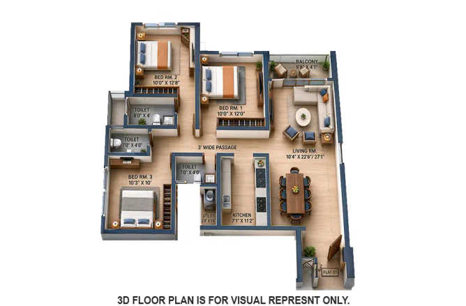 Siddha Sky Wadala - Floor plan 3 BHK 916 Sq.ft