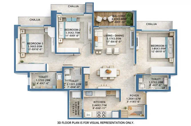 Delta Tricity Aveon City Rabale - Floor plan 3 BHK 979 Sq.ft