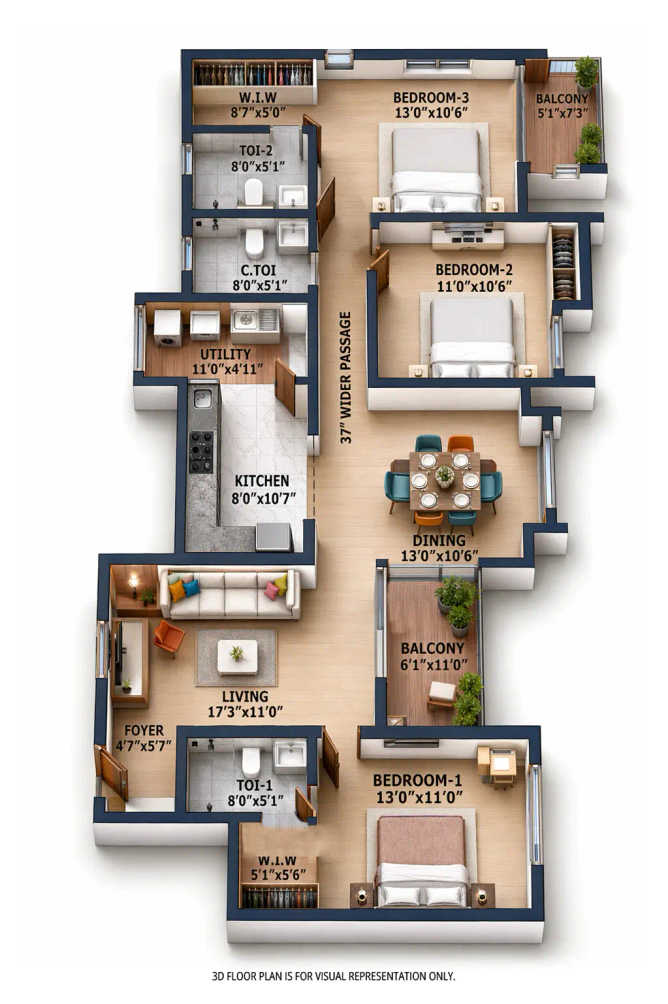 Vajram Vivera Kogilu - Floor plan 3 BHK 1863 Sq.ft