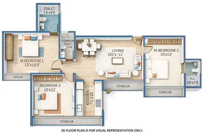 Tricity Eros Kharghar - Floor plan 3 BHK 941 Sq.ft