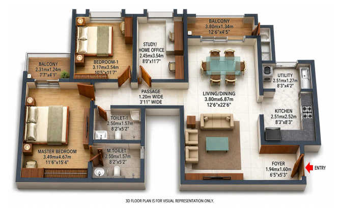 Brigade Lakecrest Battarahalli - Floor plan 2 BHK 1568 Sq.ft