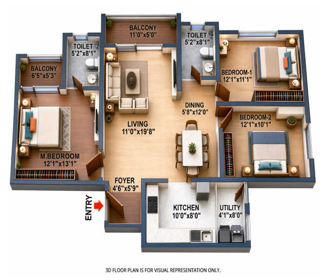 Sattva Songbird Budigere Cross - Floor plan 3 BHK 1564 Sq.ft