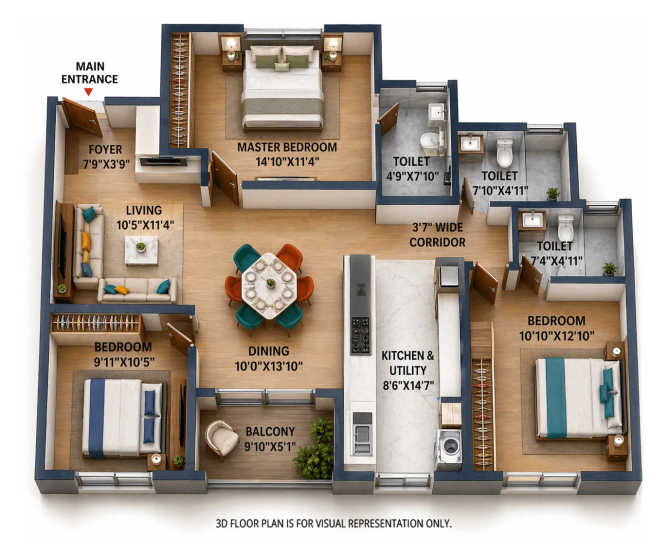 Concorde Neo Thanisandra - Floor plan 3 BHK 1531 Sq.ft