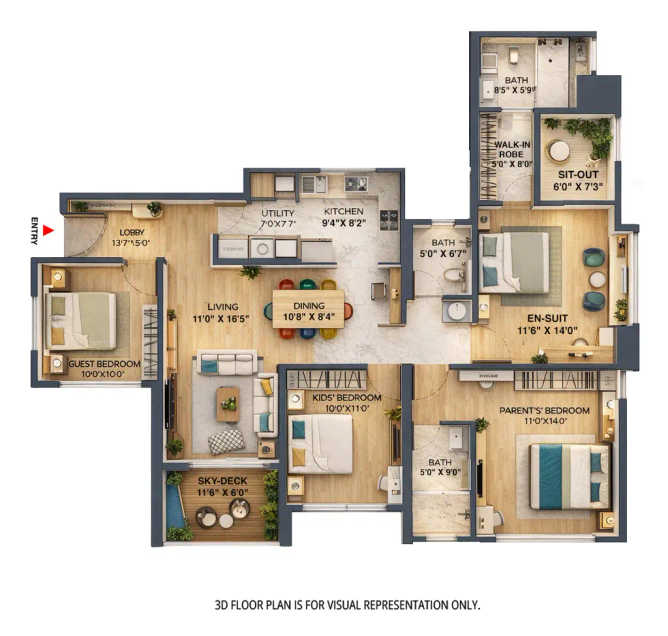 Vj Palladio Presidential Suite Balewadi - Floor plan 4 BHK 1400 Sq.ft
