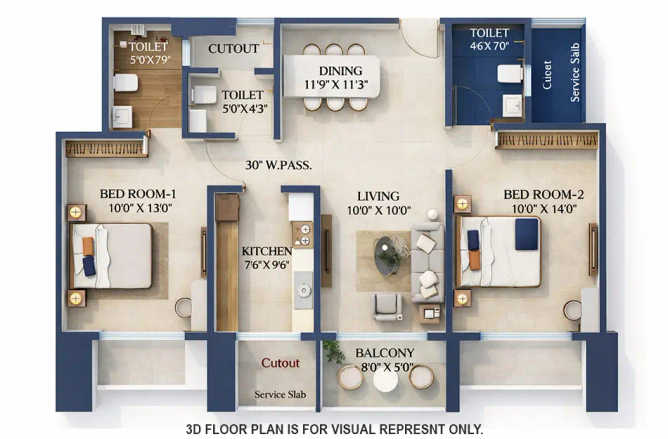 Promesa Fremont Chinchpokli - Floor plan 2 BHK 828 Sq.ft