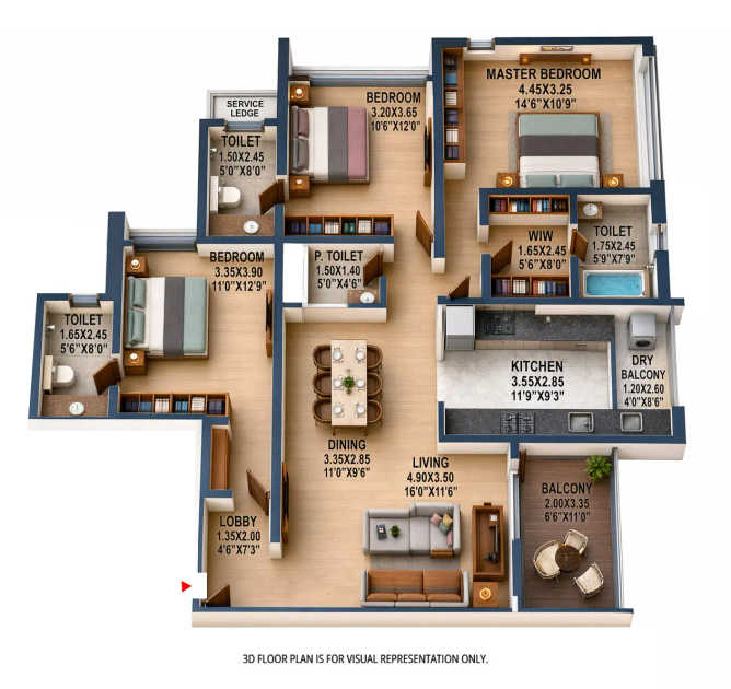 Venkatesh Laurel Shivajinagar - Floor plan 3 BHK 1305 Sq.ft