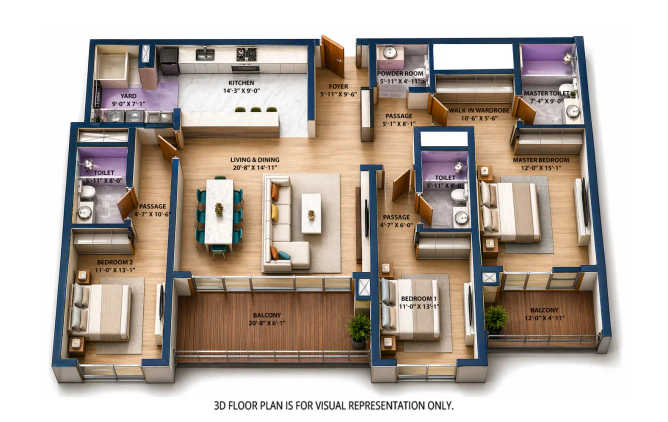 L & T Elara Celestia Hebbal - Floor plan 3 BHK 2202 Sq.ft