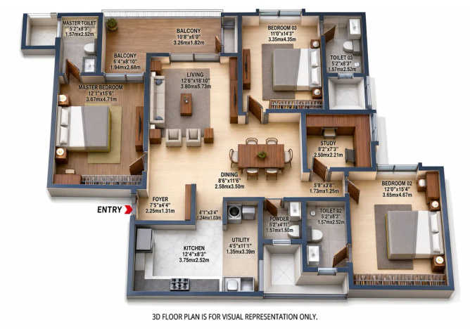 Brigade Eternia Yelahanka - Floor plan 3 BHK 2111 Sq.ft
