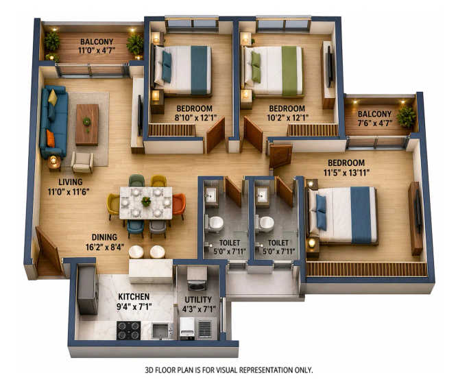 Century Kindle Yelahanka - Floor plan 3 BHK  Sq.ft