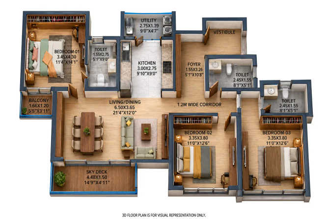 Nambiar District 25 Dommasandra - Floor plan 3 BHK 1695 Sq.ft