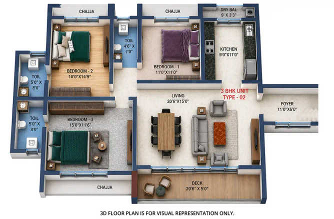 Sai World Pyramid Nerul - Floor plan 3 BHK 1423 Sq.ft