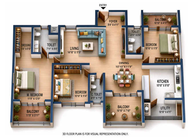 ELV High Garden Whitefield - Floor plan 3 BHK 1565 Sq.ft