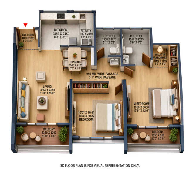Goyal My Home Sanctuary Mamurdi - Floor plan 2 BHK 760 Sq.ft