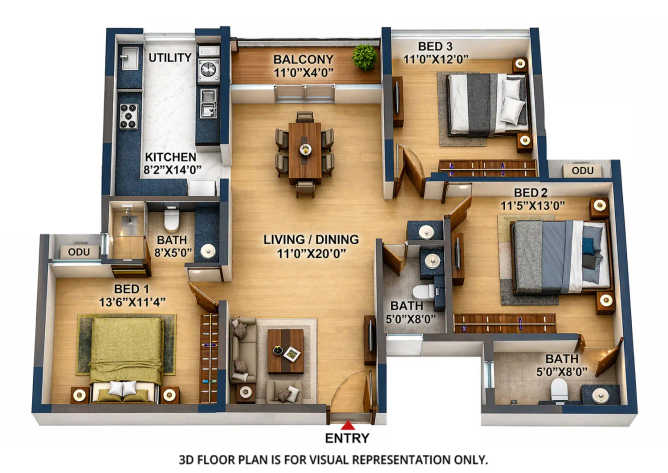 Casagrand Highclere Kovur - Floor plan 3 BHK 1503 Sq.ft