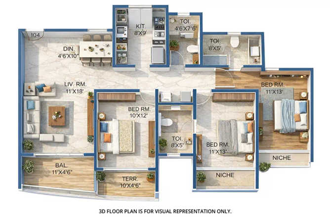 Sai World Empire Kharghar - Floor plan 3 BHK 1178 Sq.ft