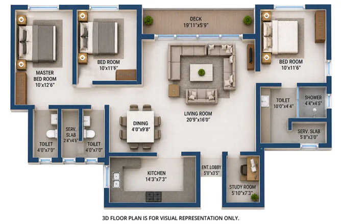Aurum Q Islands Ghansoli - Floor plan 3.5 BHK 1270 Sq.ft