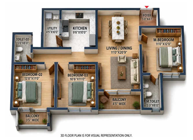 Prestige Evergreen Whitefield - Floor plan 3 BHK 1500 Sq.ft