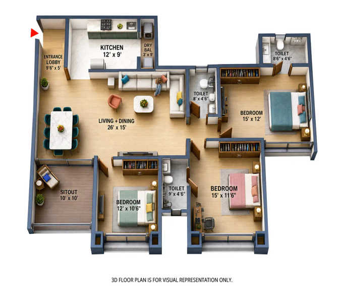 Utsav The Address Baner - Floor plan 3 BHK 1341 Sq.ft