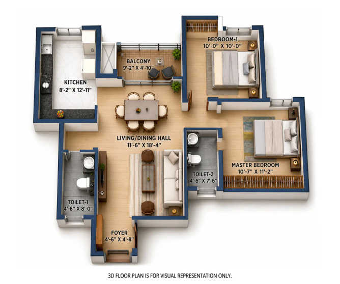 Provident Botanico Whitefield - Floor plan 2 BHK 1102 Sq.ft
