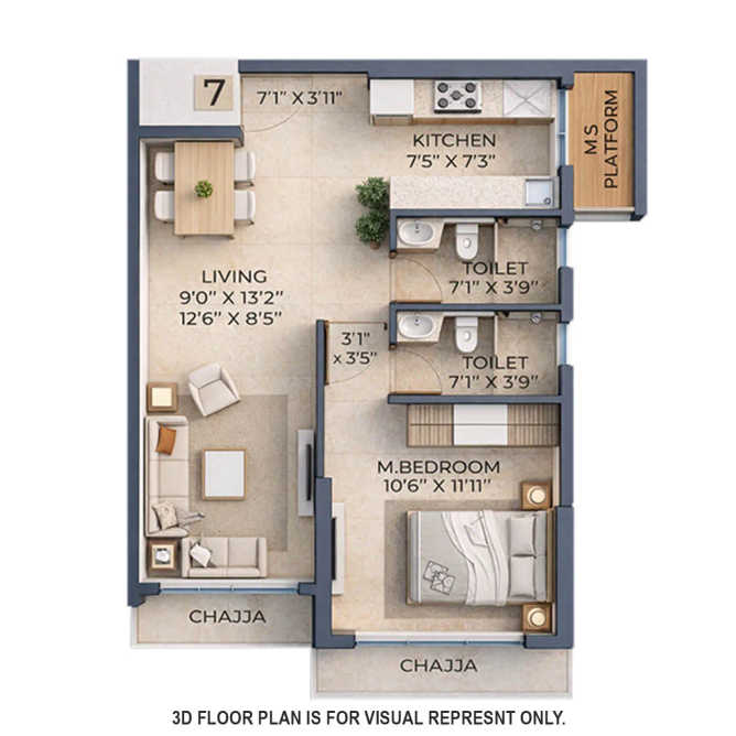 Suraj Park View Dadar - Floor plan 1 BHK 506 Sq.ft