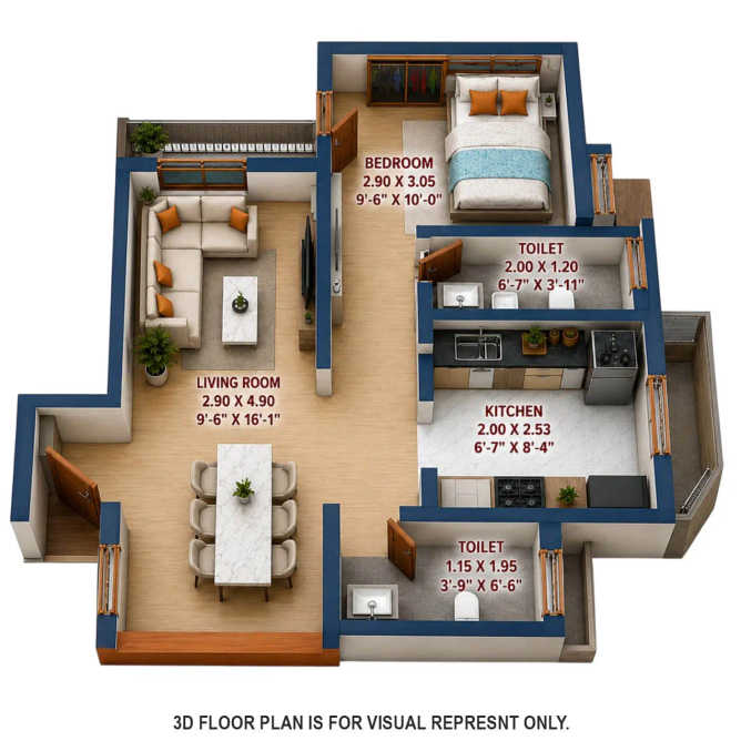 Suraj Eterna Mahim - Floor plan 1 BHK 434 Sq.ft