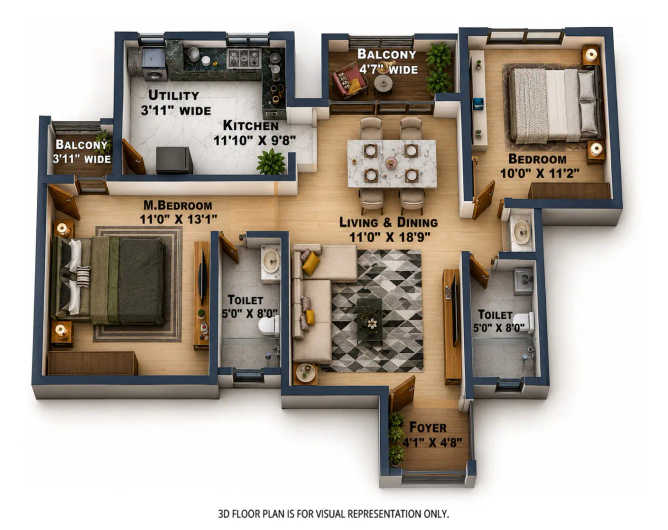 Sattva Lumina Yelahanka - Floor plan 2 BHK 1142 Sq.ft