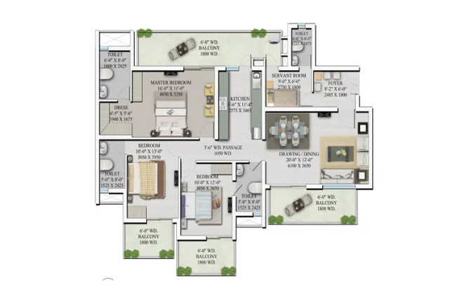 Supertech Hilltown Sector 2 Gurgaon - Floor plan 3 BHK 1685 Sq.ft