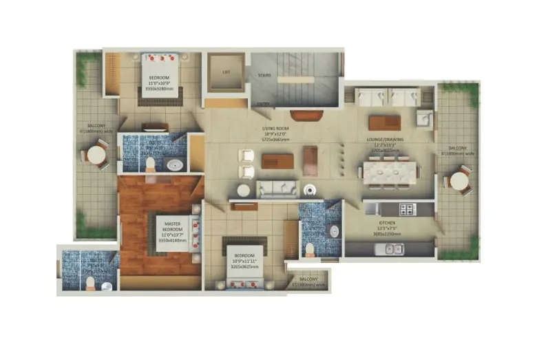 Floor plan for 3 BHK