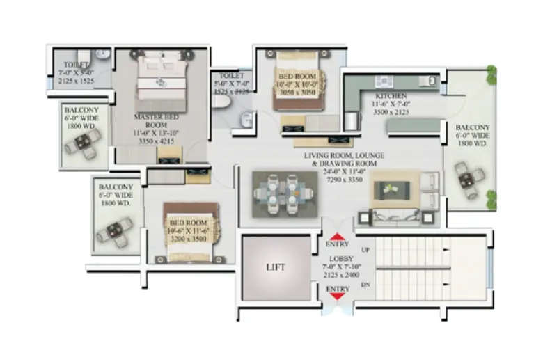 Floor plan for 3 BHK